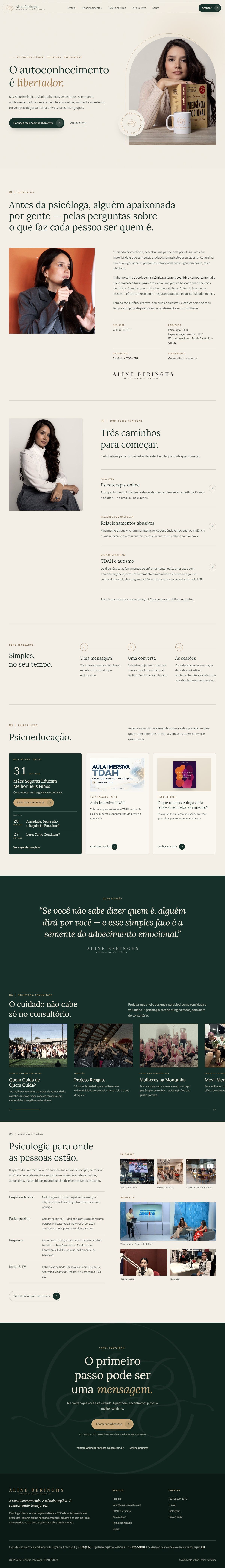 Página inteira do site Aline Beringhs no computador