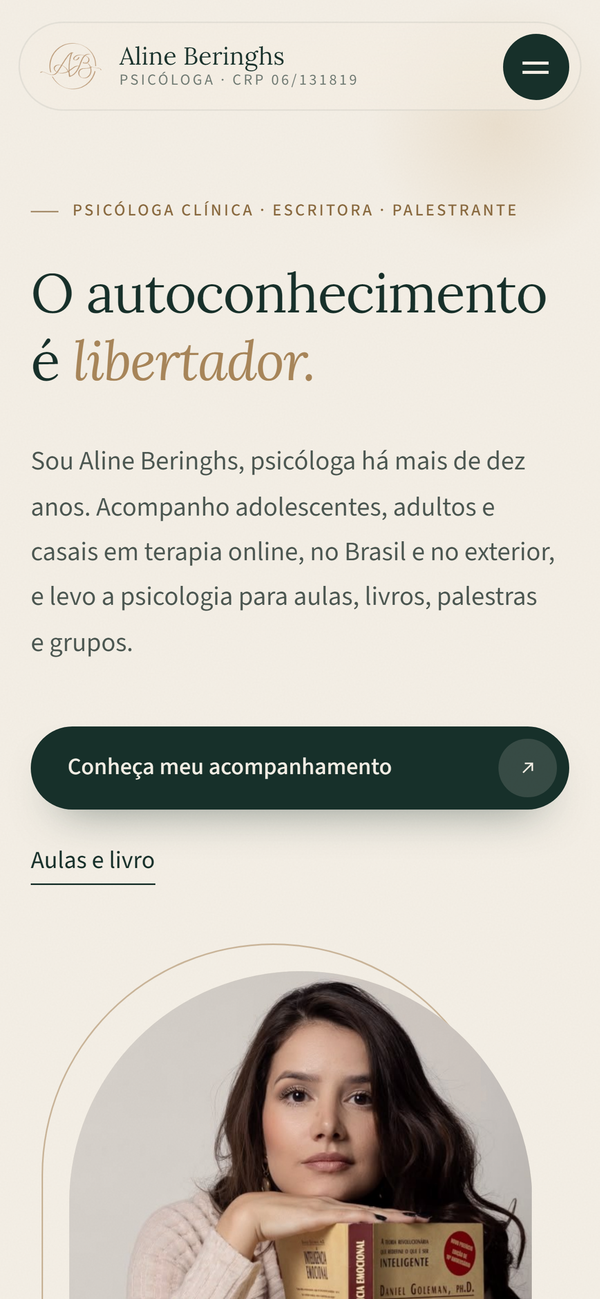 Site Aline Beringhs no celular